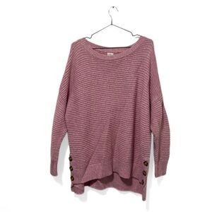 Joie Pink/White Ribbed Chunky Knit Cotton Blend Sweater Size 1X